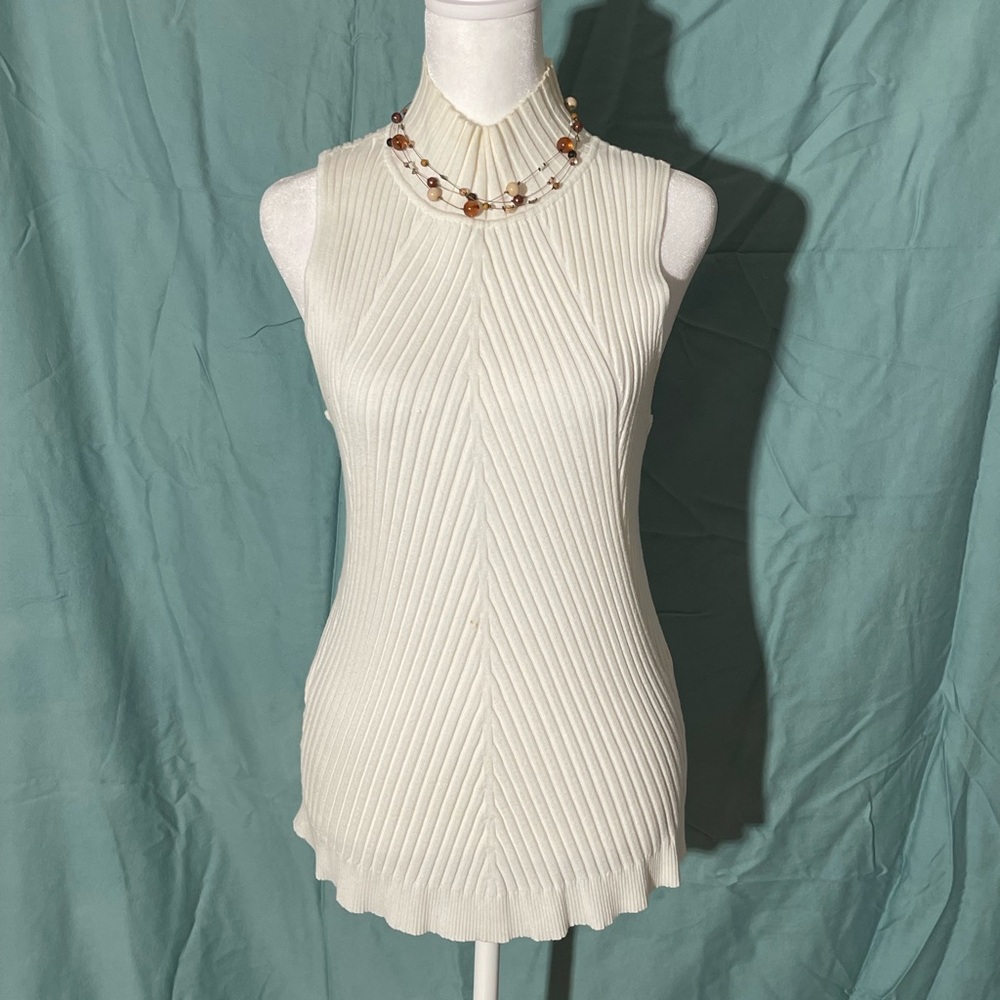 INC International Concepts Cream Ribbed Tank Top